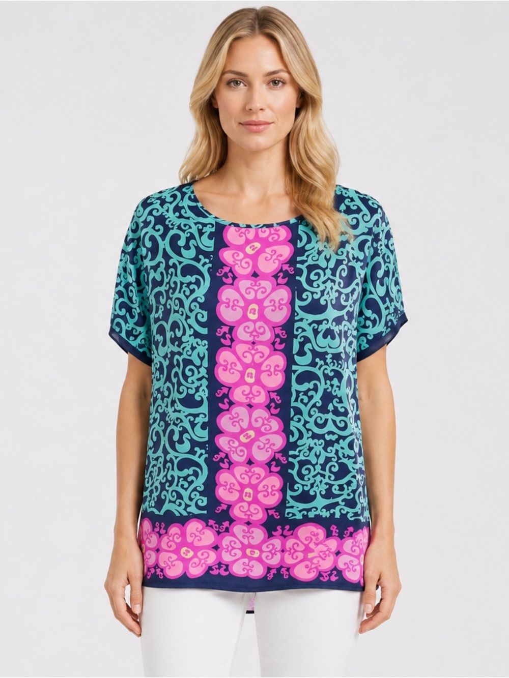 Lilly Pulitzer Marion Short Sleeve Silk Blouse Top Size Medium/Large - Picture 17 of 17